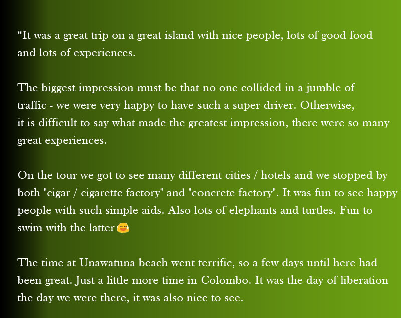reviews about sri lanka trip