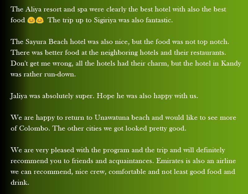 reviews about sri lanka trip